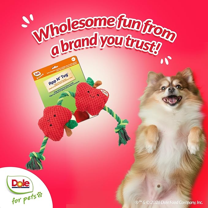 Dole for Pets® Dog Rope Toy with Squeakers, Apple Tug of War Dog Toy, Tough Cotton Rope Toys for Dogs, Aggressive Chew Toys for Large Dogs and Medium Dogs