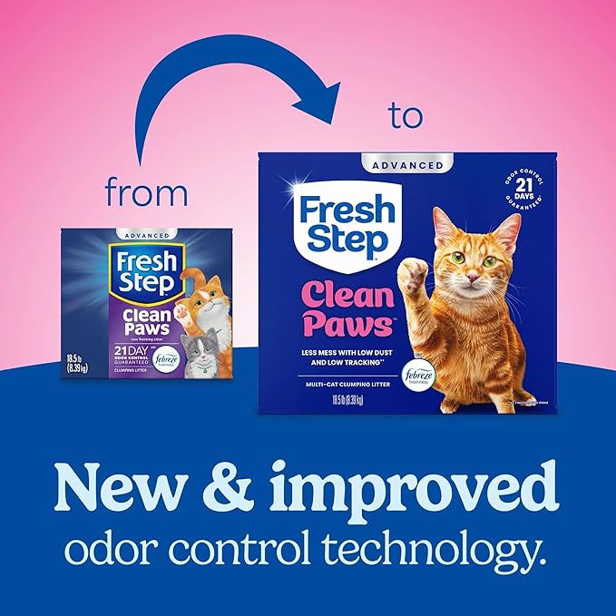 Fresh Step Advanced Clean Paws Multi Cat Clumping Cat Litter with Febreze Freshness, Low Dust, Odor Control with Ammonia Block Tech, Compatible in Automatic Litter Boxes, 37 lbs. (2 x 18.5 lb.)