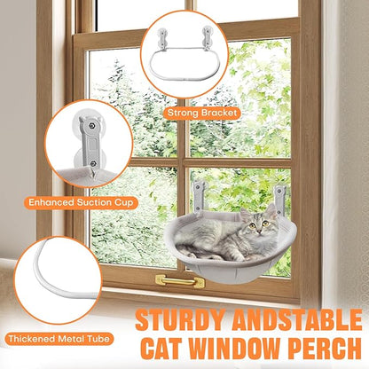 Homegroove Cat Window Perch, 18 x 12 Inch Foldable Cat Hammock for Window with Sturdy Metal Frame, Breathable Cordless Window Bed for Resting Seat for Indoor Cats (Grey, 18 x 12 Inch)