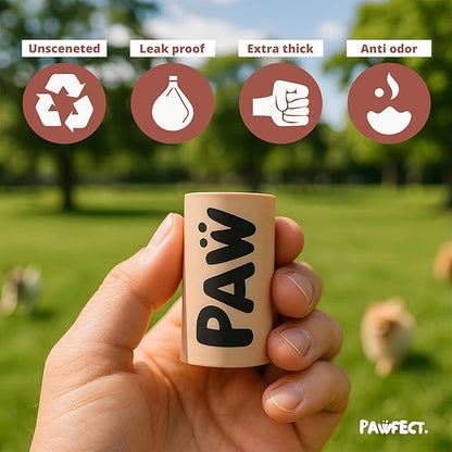 Pawfect Dog Poop Bags Rolls – Biodegradable Poop Bags, Compostable Dog Waste Bags, BPI Certified Pet Waste Bags, Unscented, Large, Puppy Poo, Earth Friendly, Bolsas Para Perros Popo (480 Counts)