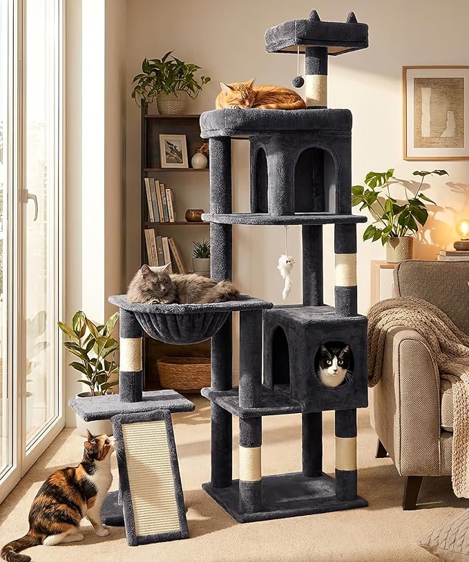 68 Inches Heavy Duty Cat Tree for Indoor Cat, Big Cat Tower with Sisal Scratching Posts and Top Perch, Large Platform for Adult Cats, PMT02DG, Dark Grey