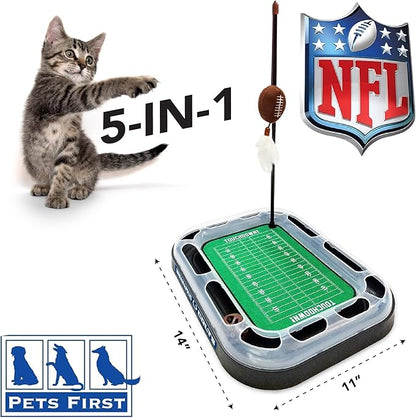 Pets First Cat Catnip Pets First Indianapolis Colts Football Field CAT Scratcher Toy with Catnip Filled Plush Football Toy&Feather Cat Toy Hanging.Jingle Bell Interactive Ball Chasing 5-in-1 Kitty Toy