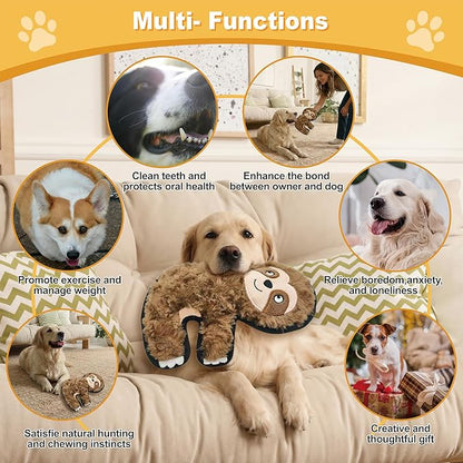Brown Sloth Plush Squeaky Dog Toy for Chewers Puppy Teething Chew Toy Cute Soft Funny Durable Stuffed Animal Interactive Fetch Dog Toy for Small Medium Large Dogs Toy Gift 22cm/8.66in