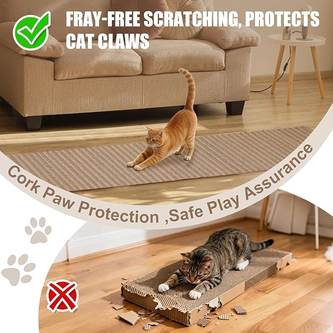 Natural Cork-Cat Scratch mat-Cat Scratch Pad Rug-cat Couch Protector-Scratch Furniture Protector for Post/Sofa/Floor-Wall Scratchers for Indoor-Carpets Scratching-Stretching- Kitty Gifts-Brown