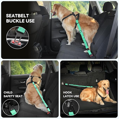 Pawaboo Dog Seat Belt Harness for Car, Dog Car Harness Seatbelt with Double Clips, Adjustable Breathable Pet Vest & Dogs Safety Tether with Elastic Bungee for Small Medium Large Pet, S, Blue + Black