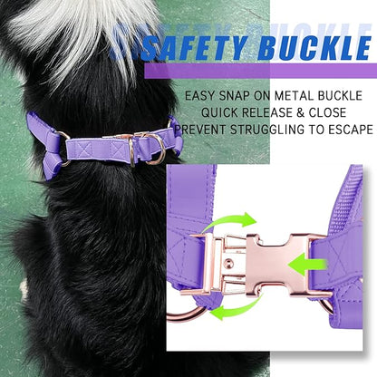 Soft Leather No Pull Dog Harness - Adjustable Step in Dog Harness with Rose Gold Heavy Duty Metal Buckle, Freedom Nylon Dog Halter Vests for Small Medium Large Dogs Easy Walking Training (Purple,XS)