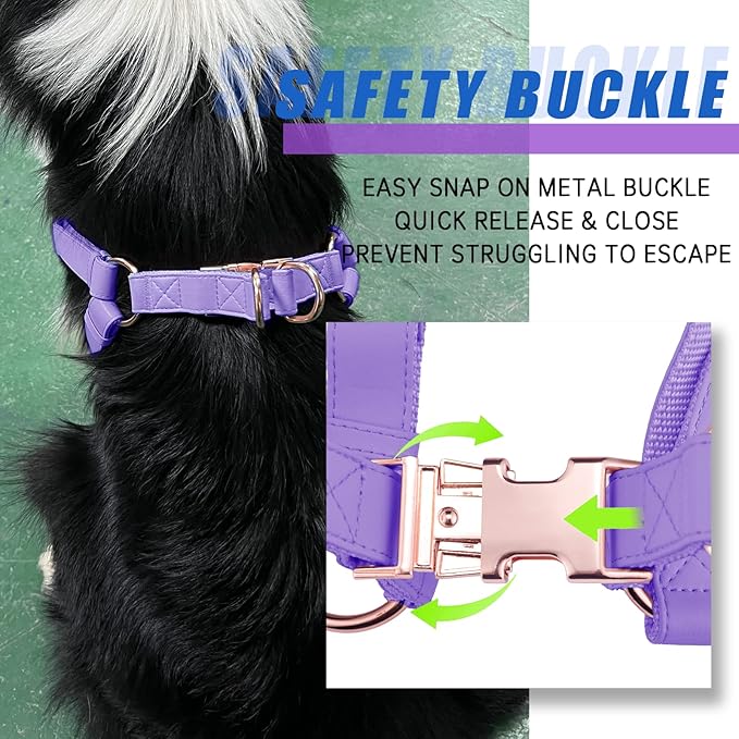 Soft Leather No Pull Dog Harness - Adjustable Step in Dog Harness with Rose Gold Heavy Duty Metal Buckle, Freedom Nylon Dog Halter Vests for Small Medium Large Dogs Easy Walking Training (Purple,S)