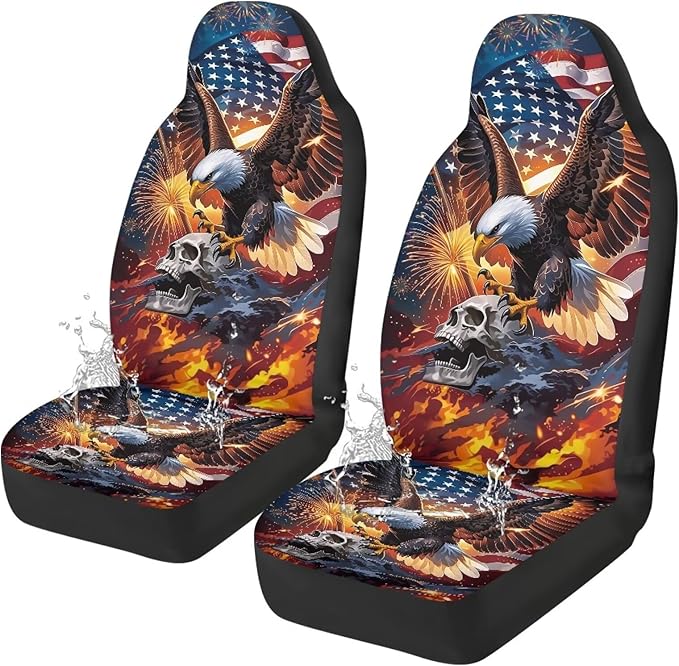 Car Seat Covers Set of 2 Waterproof Universal Skull Eagle Anniversary Front Car Seats Easy to Install Removable Automotive Accessories Suitable Fits Most Car Auto SUV Sedan Truck
