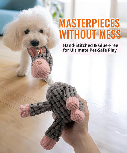 Squeaky Plush Dog Toys - Adorable Animal Designs with Soft Cotton Filling, Cute Stuffed Dog Chew Toys for Small, Medium Non-Aggressive Chewing Dogs Chewer (Grey - Donkey)
