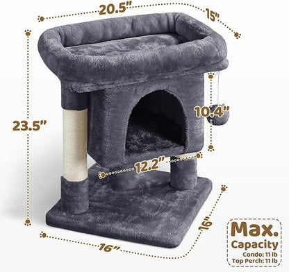 Yaheetech 23.5in Cat Tree Tower, Cat Condo with Sisal-Covered Scratching Posts, Cat House Activity Center Furniture for Kittens, Cats and Pets - Dark Gray