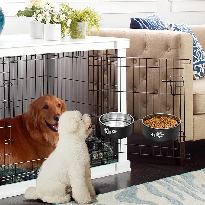 Kennel Water Bowl Hanging, Stainless Steel Dog Crate Water Bowl No Spill, 2 Pack Hanging Dog Bowls for Kennel Cage Crate,Metal Pet Food Dish Coop Cup for Small Medium Dogs Cat Puppy
