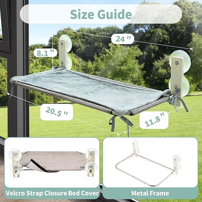 Cat Window Hammock, Suction Cup Cat Perch for Indoor Heavy Duty Cats, Waterproof Scratch-Resistant Bed, Foldable Space Saving Design, Medium Grey
