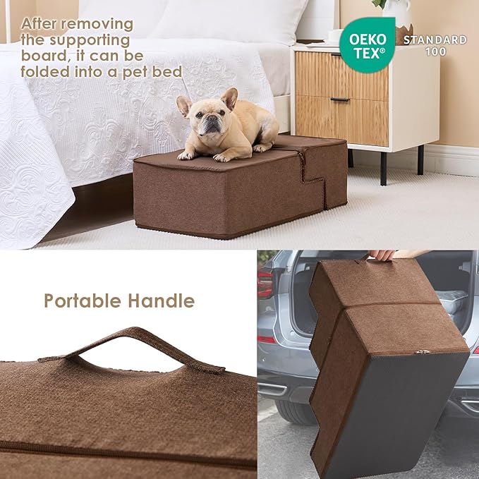 EHEYCIGA Dog Stairs for Bed 18" H, 4-Step Dog Steps for High Bed, Pet Steps for Small Dogs and Cats, Non-Slip Balanced Pet Indoor Ramp, Brown