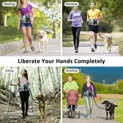 ETACCU Hands Free Dog Leash with Phone Pouch, Water Bottle Holder - Adjustable Waist Belt 19-38 Inch Belt Leash for Running, Reflective Shock Absorbing 48"-70" Extendable