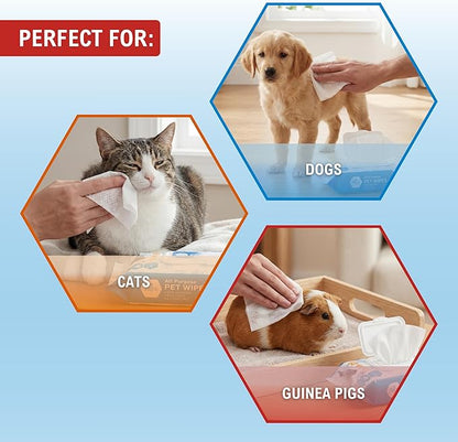 MED PRIDE Hypoallergenic Cat Wipes for Bathing and Cleaning with Aloe Vera Alcohol and Paraben-Free Extra Soft Cat Cleaning Wipes for Fur (12 Packs of 60)