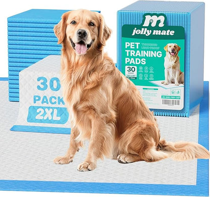 JollyMate 30"x36" Dog Pee Pads Extra Large, 30 Pack XX-Large Super Absorbent Pet Pee Pads with Adhesive Tabs, 6 Layers Thick Leak-Proof Potty Pads for Dogs and Puppies