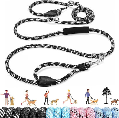 Lukovee Hands Free Dog Leash, 10FT Adjustable Training Lead 1/2 Inch Nylon Heavy Duty Lead No Pull for Large Medium Dogs, Tangle Free Reflective Waist-Leash for Walking Running(Xie-Black, plus Handle)