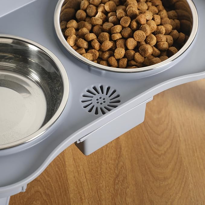 Gibson Home Wags N’ Whiskers 3 Piece Elevated Pet Bowl Set, 12oz Stainless Steel Dog & Cat Bowl with PP Stand, Non-Slip Raised Feeder, Food & Water Station, Dishwasher Safe, Blue