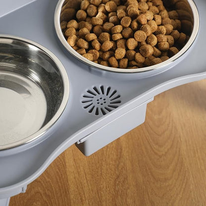 Gibson Home Wags N’ Whiskers 3 Piece Elevated Pet Bowl Set, 12oz Stainless Steel Dog & Cat Bowl with PP Stand, Non-Slip Raised Feeder, Food & Water Station, Dishwasher Safe, Blue