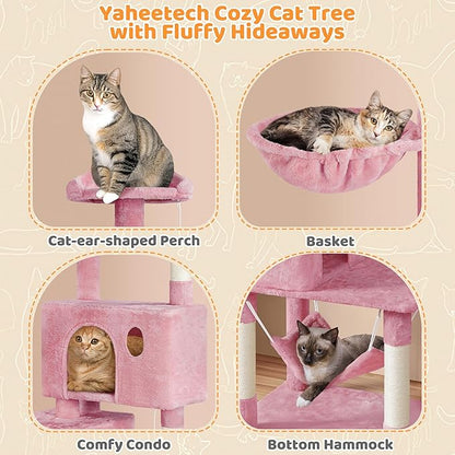 Yaheetech Multi-Level Cat Tree, Large Cat Tower with Condos Platform, Cat House Cat Tree for Medium Cats Pink, 64.5in