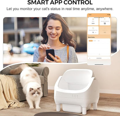Open-Top Automatic Cat Litter Box - Self-Cleaning with Smart Gravity Sensor, Health Tracking & Waste Management for Multi-Cat Homes