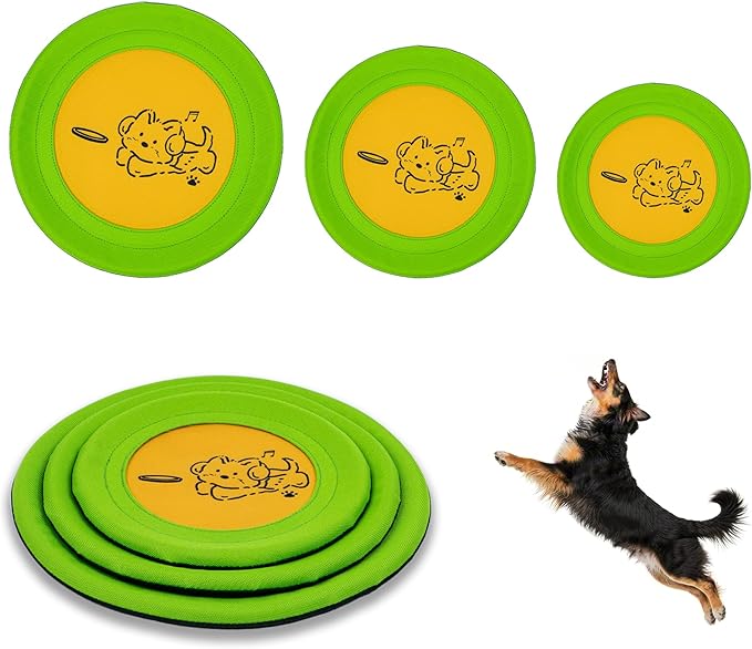 3 Packs Nylon Interactive Dog Flying Disc - Floating Dog Toys for Aggressive chewers - Water Toys for Dogs (Yellow and Green)