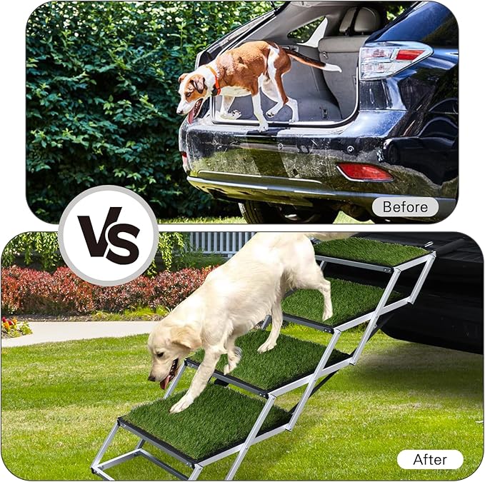 DGSL Dog Ramp for Car, Extra Wide 4 Steps Stairs for Truck, Folding Steps for Dogs with Non-Slip Surface, Pet Loader Dog for Large Dog, SUV, Side Door and Bed (Green, 16.9In-4 Steps)