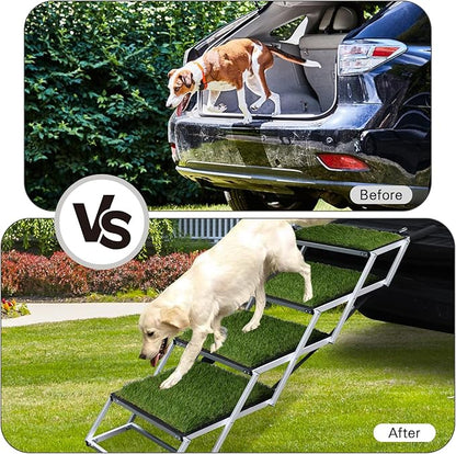DGSL Dog Ramp for Car, Extra Wide 4 Steps Stairs for Truck, Folding Steps for Dogs with Non-Slip Surface, Pet Loader Dog for Large Dog, SUV, Side Door and Bed (Green, 16.9In-4 Steps)