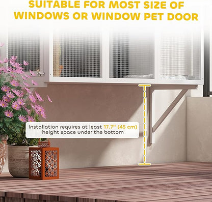 PawHut Outdoor Catio, Cat Window Catio Box Enclosure for 2-3 Large Indoor Cats with 2 Jumping Platforms, Scratching Post, for Playing, Sunbathing, Napping, Cat Window Perch for Enjoying Sights, White
