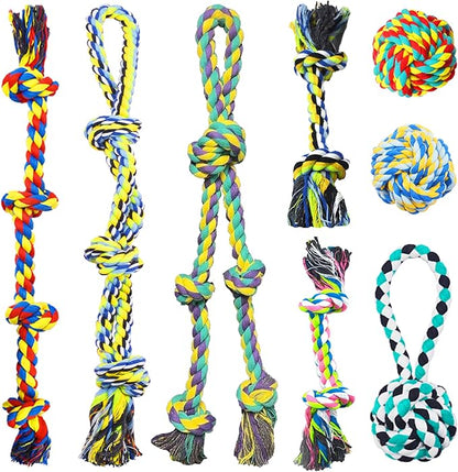 Natural Cotton Dog Rope Toys,Tough Tug of War Dog Toys for Large, Medium & Small Dogs, Tough Dog Rope Toys for Aggressive Chewers, Helps Clean Teeth & Prevent Furniture Destruction(8PCS)