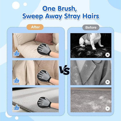 Pawaboo 2-in-1 Pet Hair Removal Glove – Reusable Electrostatic & Silicone Grooming Mitt for Dogs, Cats, Carpet, Couch, Car Seats & Clothing, Dual-Side Gentle Deshedding Tool, Easy to Clean