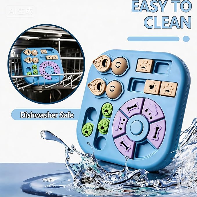 Dog Puzzle Toys, 4-in-1 Interactive Dog Toys for Boredom, Treat Dispensing Slow Feeder for Mental Stimulation, Enrichment Toy for Smart & Beginner Dogs, Light Blue