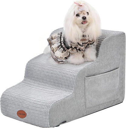 Woochpet Dog Stairs for Small Dogs, 15.7”H Ramp 3 Tier Wider Curved Pet Stairs for Couch and Beds，Weighted Base Plate Indoor Dog Steps with Non-Slip Bottom and Washable Cover for Old Cats