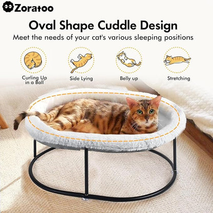 Elevated Cat Hammock Bed for Indoor Cats, Fluffy Warm Cuddle Cats Bed with Detachable Pad Bed Cover, Portable Pet Bed Raised Cuddler for Sleeping Kittens, Small Dog, Oval Cat Hammock Grey
