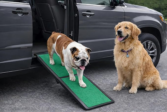 Pet Gear SupertraX Ramps for Dogs and Cats, Maximum Traction Surface, Portable/Easy-Fold (No Tools Required), Built in Handle for Travel, 5 Models, 42" L X 16" W, Supports 150 lbs, Green Grass