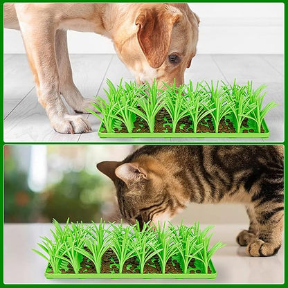 Lick Mat for Dog Silicone Interactive Green Grass Slow Feeder Mat with Non-Slip Suction Cups Soft Slows Down Mealtime Interesting Washable Lick for Cat, Puppy