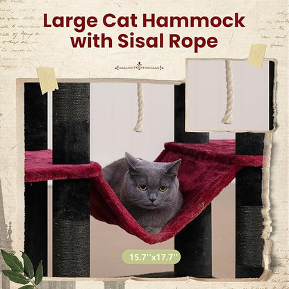 Tall Cat Tree, Large Cat Tower for Adult Cats, 80.7'' (205cm) Heavy-Duty Cat Tree House for Indoor Cats 20 lbs+ with Scratching Posts, 2 Top Perches/Condos, Hammcok, Black(Gothic) GCT034BR