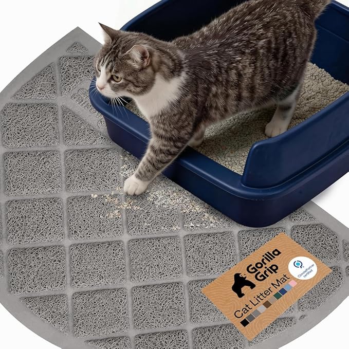 GORILLA GRIP Cat Litter Box Mat, Cushioned Coil Mesh Litter Trapping Mats, Scatter Control Supplies for Less Mess, Phthalate Free, Ultra Deep Catch Grooves, Rinse or Vacuum to Clean, 30x20 Gray