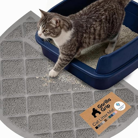 GORILLA GRIP Cat Litter Box Mat, Cushioned Coil Mesh Litter Trapping Mats, Scatter Control Supplies for Less Mess, Phthalate Free, Ultra Deep Catch Grooves, Rinse or Vacuum to Clean, 30x20 Gray