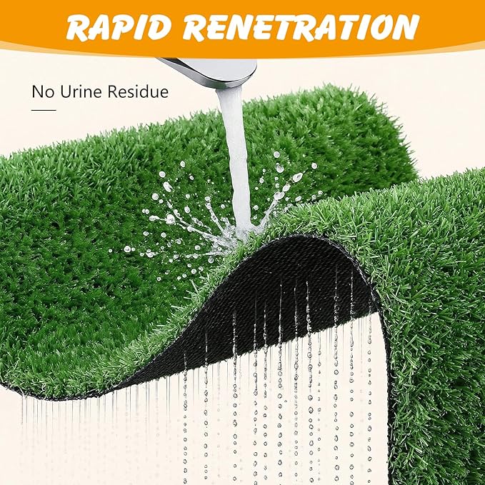 Dog Grass Pad with Tray, 35x23in Dogs Potty Tray with 2-Pack Replacement Artificial Grass and 2 Washable Reusable Pee Pads ,Dog Litter Box for Pet Training,Indoor Portable Pottys Pet Toilet