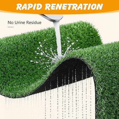 Dog Grass Pad with Tray, 35x23in Dogs Potty Tray with 2-Pack Replacement Artificial Grass and 2 Washable Reusable Pee Pads ,Dog Litter Box for Pet Training,Indoor Portable Pottys Pet Toilet
