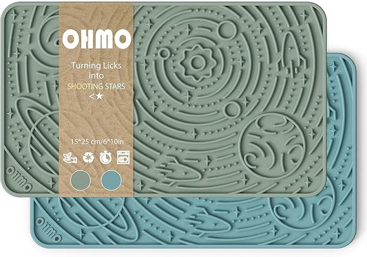 OHMO Lick Mat for Dogs & Cats, (Blue+Green, 2pcs, 9.8"×5.9") Galaxy Design Slow Feeder with Suction Cups, Keep Them Busy & Anxiety Relief, Easy Clean Enrichment Accessories