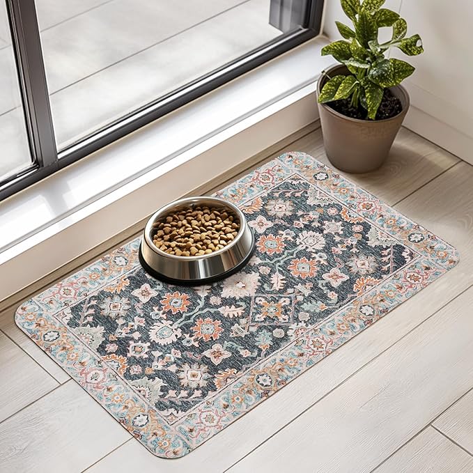 Dog Food Mat for Floors Waterproof Quick Dry Pet Placemat Cat Feeding Bowls Mats for Food and Water, Eco-Friendly Dog Accessories Diatomite Pets Supplies 12" X 20"