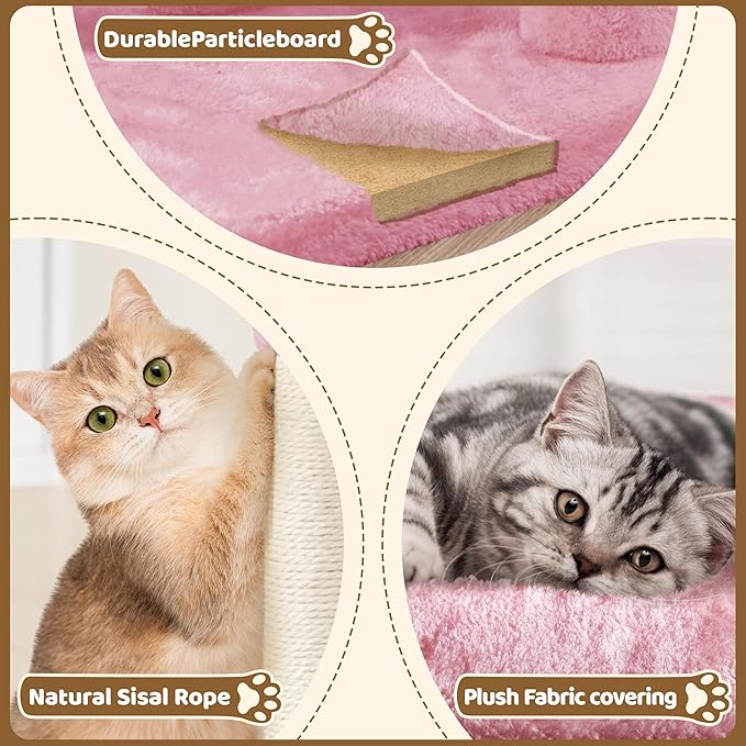 Yaheetech 23.5in Cat Tree Tower, Cat Condo with Sisal-Covered Scratching Posts, Cat House Activity Center Furniture for Kittens, Cats and Pets - Pink