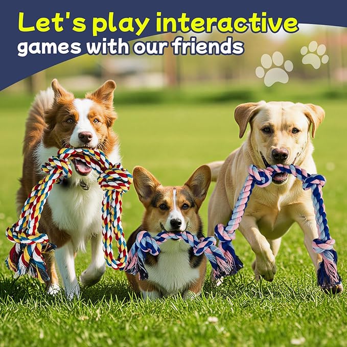 Rocfish 4 Pack Dog Rope Toys for Aggressive Chewers, Nearly Indestructible Tug of War Toys for All Dog Sizes, 100% Cotton Teeth Cleaning Chew Rope, Heavy Duty Tug Toy to Relieve Dog Boredom