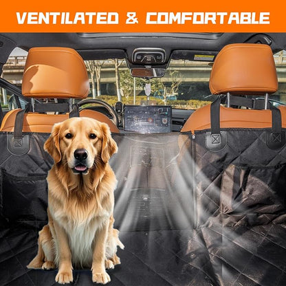 ISAGAPOY Back Seat Extender for Dogs - Hard Bottom Pet Car Seat Cover (Holds 400lbs) with Removable Soft Blankets & Travel Portable Dog Bowl, Waterproof Dog Hammock for Car, SUV