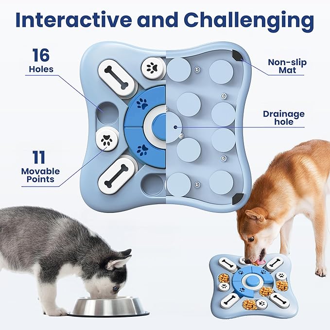 PAWSPIK Interactive Dog Puzzle Toy – Treat Dispensing Slow Feeder for Dogs, Mental Enrichment Toy with Squeaker & 16 Compartments – Durable, Non-Slip, Dishwasher Safe – Light Blue (Light Blue)
