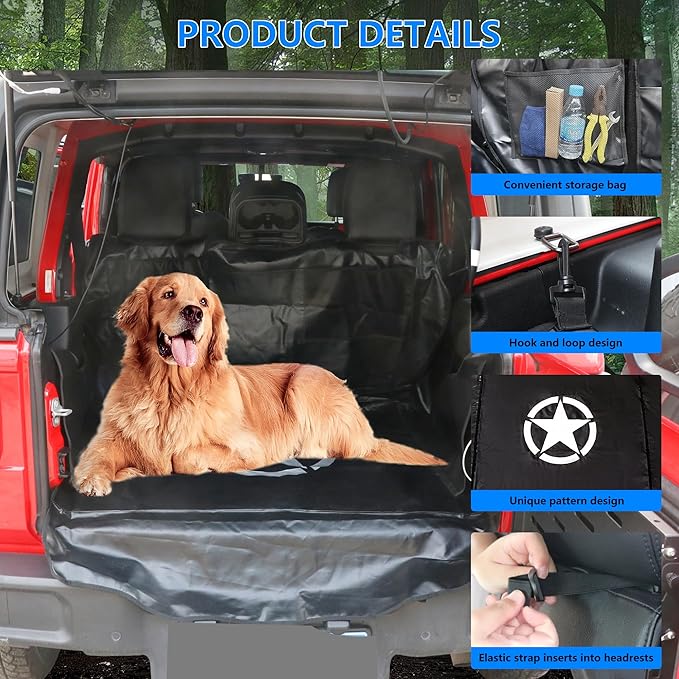 Dog Car Seat Cover for 2007-2025 Jeep Wrangler JK JL 4 Door Waterproof Cargo Liner Car Seat Protector Heavy Duty Scratch Proof Dog Hammock with Nonslip Bottom, Star