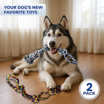 Pup Quartet Dog Rope Toy for Aggressive Chewers 2-Pack Tug of War Dog Toy with Thick Knots Heavy Duty Rop Toys for Dogs – Indestructible Rope Chew Toys for Medium & Large Dogs