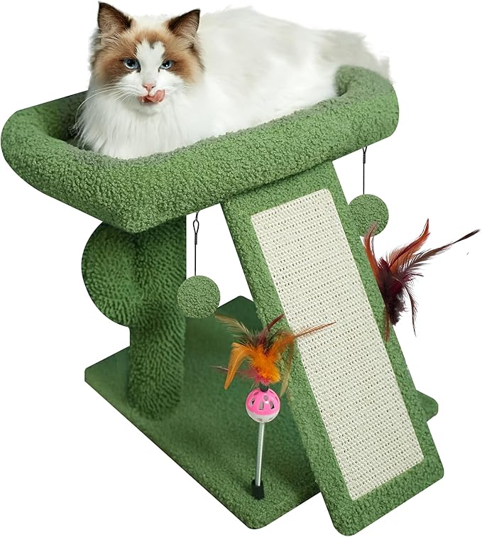 TWDEPART Cactus Cat Tree Tower with Cat Scratching Post for Indoor Cats,Activity Centre Climbing Tree Cat Furniture with Playful Toy Balls,Green